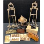 Boxes and objects - A Pair of rococo style brass desk easels, each measuring 52cm tall; mid 20th