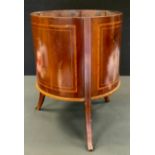 A Victorian mahogany Jardiniere, satinwood inlay, sabre legs, c.1890.