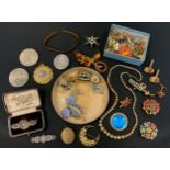 Jewellery - a Victorian gold mounted silver mourning brooch; another star; others dress cuff