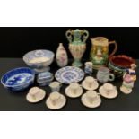 Ceramics - a 19th century pearlware soap dish with drainer; Jenny Lind fruit bowl; pedestal bowl;