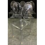 A set of six Philippe Starck design clear Ghost stacking chairs, unmarked (6)