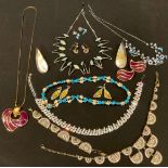 A Poggi of Paris necklace, bracelet and earrings suite; a Napier necklace and earrings suite; a pair