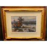 Otto Valari (Impressionist) Winter Lake signed, oil on board, dated to verso 1966, 18cm x 28cm