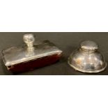 A George V silver mounted desk blotter, monogrammed WBC, silver knop, 12cm wide, Birmingham 1920; an