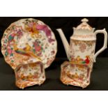 A Royal Crown Derby Olde Avesbury pattern coffee pot, 21cm, first quality; a shaped circular dessert