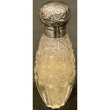 A Victorian silver mounted hobnail-cut glass scent bottle, 9cm long, Birmingham 1898