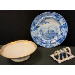 A Spode blue and white Obelisk of Catanta plate, c.1860; a Mason toast rack; etc