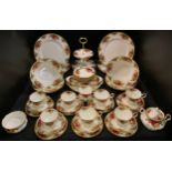 A Royal Albert Old Country Roses tea service, for eight, including two tier cake plate; serving