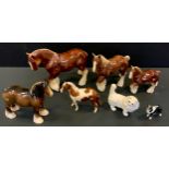 Beswick skewbald pony; Beswick bay shire; grey cat; sheep dog; other shires