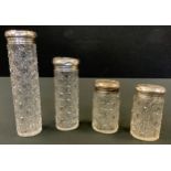 A silver topped and hobnail cut clear glass dressing case jar; others (4)