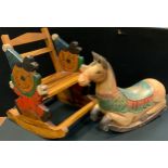 A child's hardwood novelty 'clown' rocking chair; a hardwood rocking horse (2)