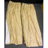 A large pair of silk curtains, interlined, pinch pleats, length 228cm, width 388cm