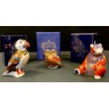 A Royal Crown Derby paperweight, Honey Bear, boxed; another, Puffin, boxed; Little Owl, 237/1000