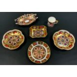 A pair of Royal Crown Derby 1128 Imari trinket dishes; others circular, shaped rectangular, 2451