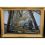 D Hey, Wild Swan locomotive at Steam Crossing a Bridge, No 4467, signed, dated 81, oil on canvas,