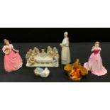 A Royal Doulton figure Miss Kay; another Coalport Sarah; Lladro Duck; Last Supper etc