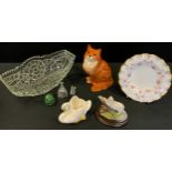 A Beswick ginger cat, 1847; Royal Crown Derby Royal Antoinette, second; Swan trinket dish, 1127;