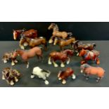 A Royal Doulton bay mare; Beswick cantering shire; other horses; etc