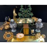 A set of kitchen scales; gilt metal oval mirror; 12 x 60 binoculars; ornate telephone; side