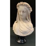 Antonio Frilli (1860-1902), after, Art Studios Sculpture Bust, The Veiled Maiden, veined black base,