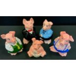 A family of five Wade Nat West Pig Money Banks, Sir Nathaniel, Lady Hilary, Annabel, Maxwell and