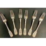 A set of six Victorian silver fiddle and thread pattern table forks, London 1844, 10.2oz (6)