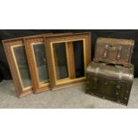 Boxes & Objects - a leather trunk; another wooden; set of three carved oak picture frames (5)