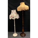 A mahogany standard lamp; another white painted (2)