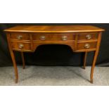 A George III style reproduction mahogany bow-front hall table, 115cm wide x 47cm deep x 76cm tall.