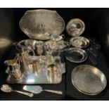 A silver plated shaped galleried tray; Viners matched five piece tea service on tray; Walker and