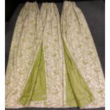 Large pair of country house style curtains, interlined; another matching panel, 63cm x 63cm x 228 (