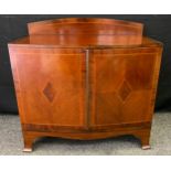 A 20th century mahogany bow front side cabinet, the doors inlaid with lozenge, cabriole legs, 92cm