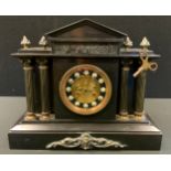 A 19th century French Architectural bronze and belge noir mantel clock, classical frieze, black