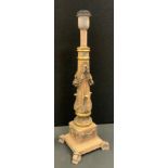 A neoclassical table lamp, swag and acanthus column, stepped base, scrolling feet, 60cm high.