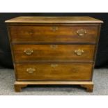 A George III oak chest of Drawers, brass swan-neck handles, bracket feet, 84cm tall x 93cm wide x