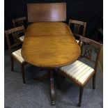 A reproduction George III style dining table, four chairs, (5).