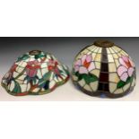 A Tiffany style leaded and stained glass lamp shade, decorated in a Fuchsia pattern, 36cm wide,