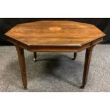 An early Victorian octagonal rosewood centre table (legs shortened to make a coffee table) boxwood