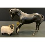 A Beswick horse, Black Beauty, printed mark; a Black Faced ewe, printed mark (2)