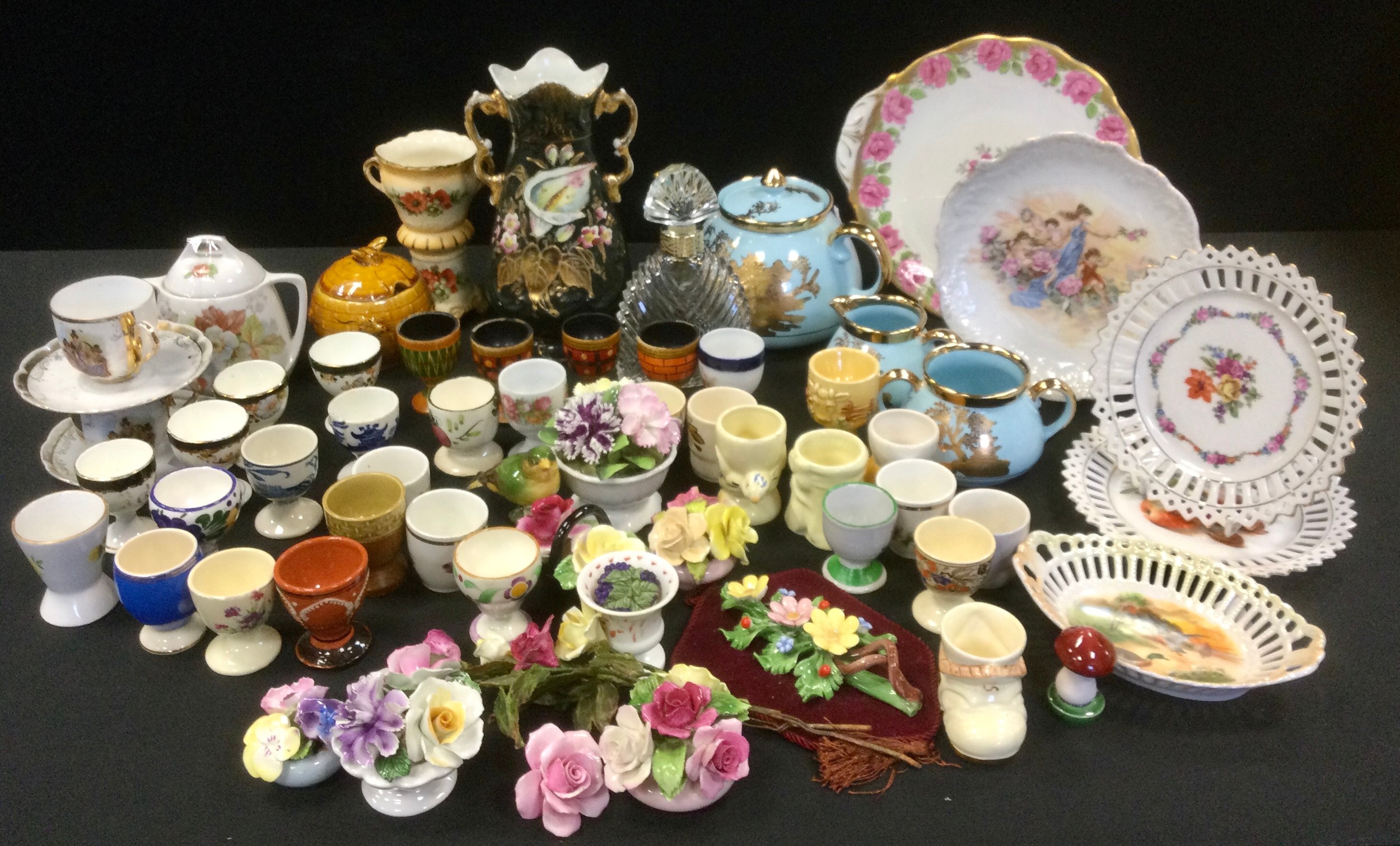 Ceramics - teacups, various, including novelty; flower posies; German ribbon plates; etc