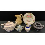 A Castleton teapot, c.1800; a Ridgway jug, in relief, c.1860; etc