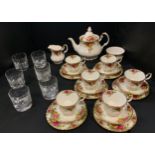 A Royal Albert Old Country Roses tea service, for six, comprising teapot, cups, saucers and side