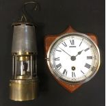 The Wolf Safety Lamp, Wm. Maurice, Sheffield; a chrome drum clock, Roman numerals, single winding