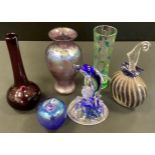 Coloured Glassware - a dolphin; a scent flask; apple paperweight; etc