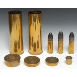 Trench Art - a pair of World War II brass shell cases, cut as mantel vases, 29.5cm high, dated 1942;