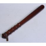 Police History - a substantial turned rosewood truncheon, ribbed grip, 44.5cm long, 19th/early