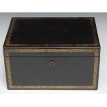 A 19th century Chinese export lacquer rectangular box, hinged cover centred by an armorial, gilt