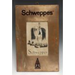 Advertising - an early 20th century brass Schweppes advertising sign board or bar tariff/menu frame,