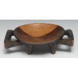 Tribal Art - an African two-handled bowl, angular handles, chamfered feet, 26cm wide, possibly Kenya