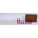 A 19th century Barleycorn pattern chess set, red stained opposition, the Kings 11.5cm high